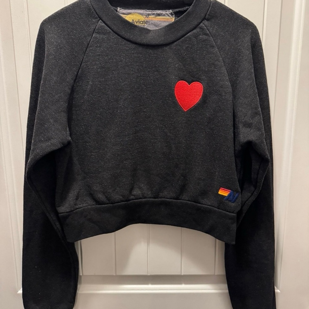 Aviator Nation Charcoal Gray Sweatshirt with Red Heart